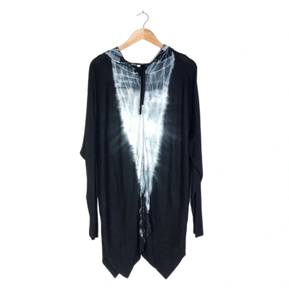 STITCHDROP Black White Tie Dye Hoodie Jacket